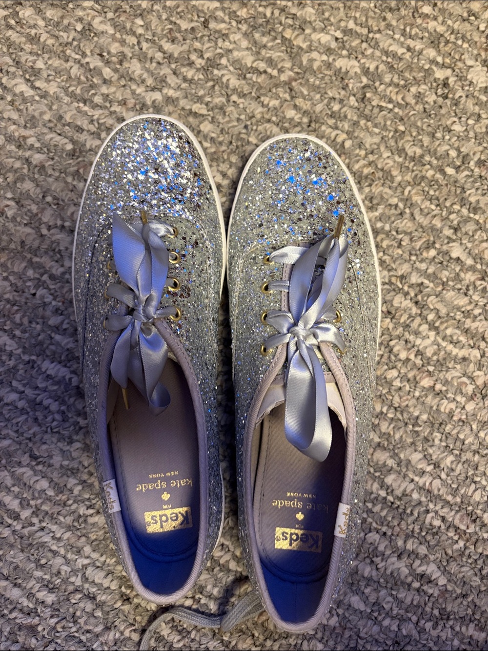 kate spade Silver Glitter Ribbon Lace-Up Sneakers